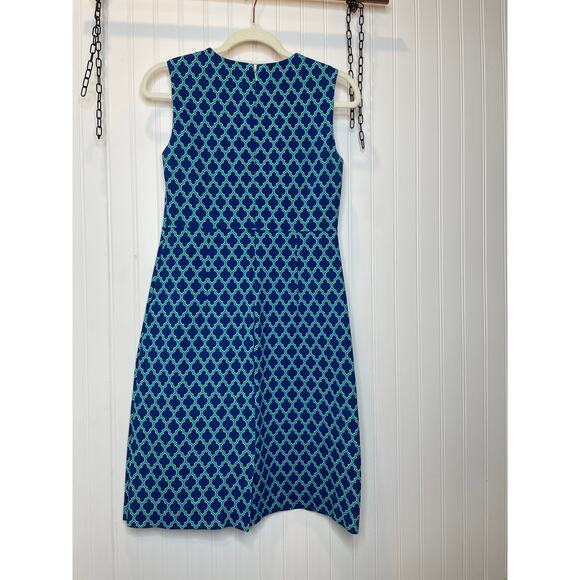 Lands End Teal Print Sleeveless Crew Neck Sheath Dress Womens Size 2 - Picture 2 of 7